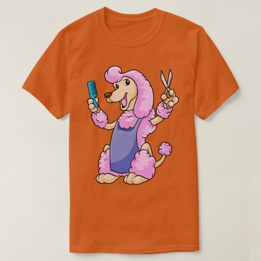 ハサミと櫛で美容師としての犬 Tシャツ (デザイン正面)
