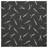 ハサミと櫛 – ティール（緑がかった色）白黒 ファブリック (見本)