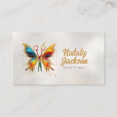 ハサミと蝶の水色と金ゴールド 名刺 (正面)