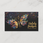 ハサミと蝶 – 金ゴールドとカラー（ばちゃばちゃ）跳ねる 名刺 (正面)