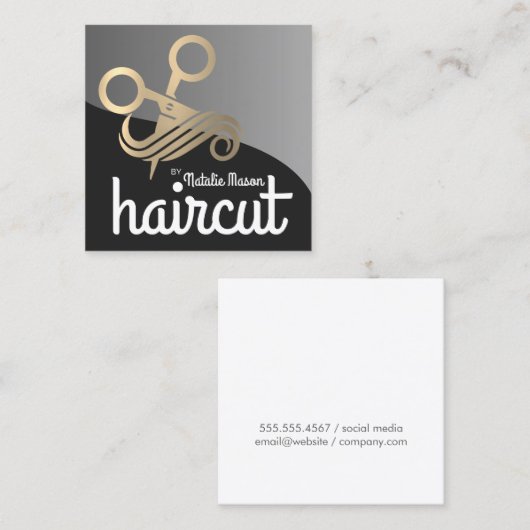 ハサミのヘアゴールデンロゴ | サロン スクエア名刺 (正面/裏面)