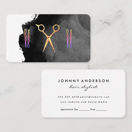 ハサミのヘアピン |水彩ブラック 予約カード (正面/裏面)