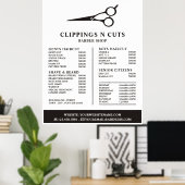 ハサミのロゴメンズ理容師価格表 ポスター (ホームオフィス)