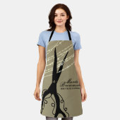 ハサミの渦を巻くヘアスタイリスト グリッターカーキ エプロン (着用した状態)