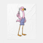 ハサミの美容師としてのフラミンゴ フリースブランケット (正面)