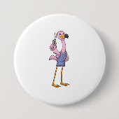 ハサミの美容師としてのフラミンゴ 缶バッジ (正面)