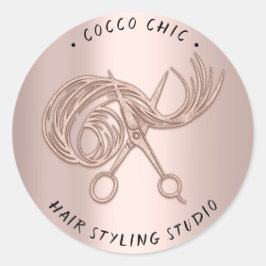 ハサミの髪のロゴ名ありがとうバラ赤面 ラウンドシール