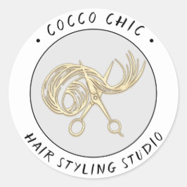 ハサミの髪のロゴ名ありがとう金ゴールドグレー ラウンドシール