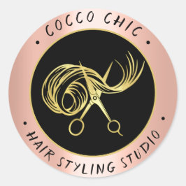 ハサミの髪のロゴ名ありがとう金ゴールドバラ ラウンドシール