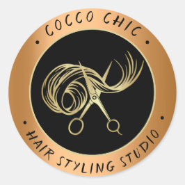 ハサミの髪のロゴ名ありがとう金ゴールドブラウン ラウンドシール