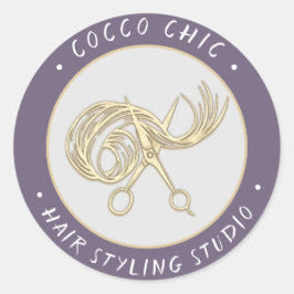 ハサミの髪のロゴ名ありがとう金ゴールドラベンダー ラウンドシール