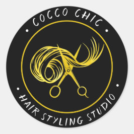 ハサミの髪のロゴ名ありがとう金ゴールド枠 ラウンドシール