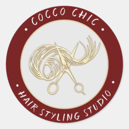 ハサミの髪のロゴ名ありがとう金ゴールドBurgundy ラウンドシール