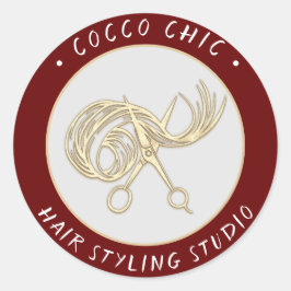 ハサミの髪のロゴ名ありがとう金ゴールドBurgundy ラウンドシール