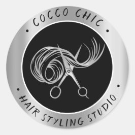 ハサミの髪のロゴ名サンキューシルバーグレー ラウンドシール