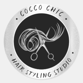 ハサミの髪のロゴ名サンキューシルバーグレー ラウンドシール