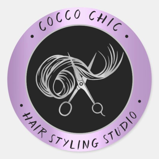 ハサミの髪のロゴ名サンキューパープルグレー ラウンドシール (正面)