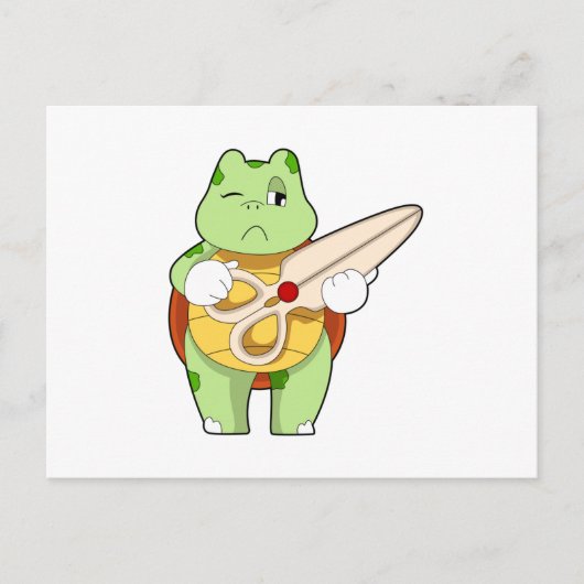 ハサミを持った美容師としてのカメ ポストカード (正面)