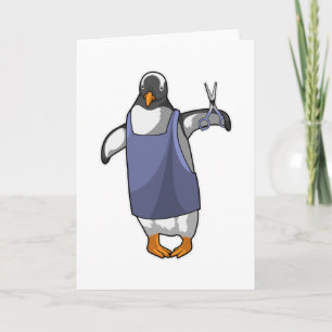 ハサミを持った美容師としてのペンギン カード