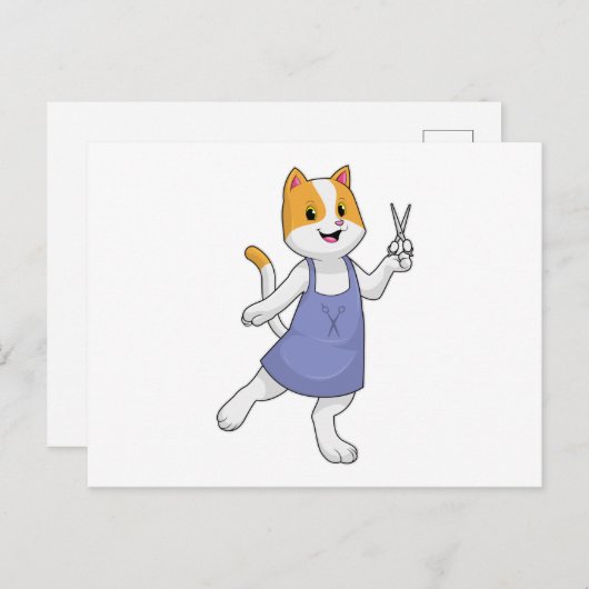 ハサミを持った美容師としての猫 ポストカード (正面/裏面)