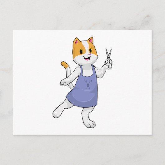 ハサミを持った美容師としての猫 ポストカード (正面)