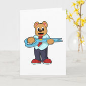 ハサミを持った美容師のクマ カード (黄色い花)