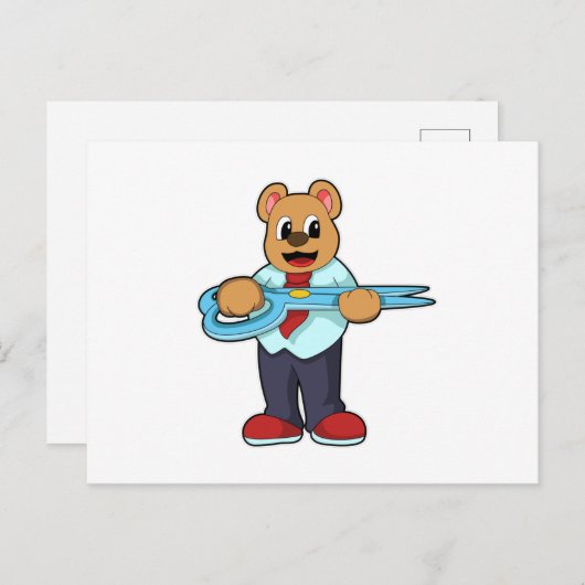 ハサミを持った美容師のクマ ポストカード (正面/裏面)