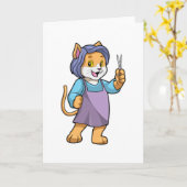 ハサミを持った美容師の猫 カード (黄色い花)