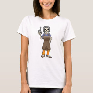 ハサミを持つ美容師としてのおしゃれな骸骨 Tシャツ