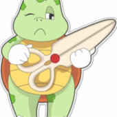 ハサミを持つ美容師のカメ シール (正面)
