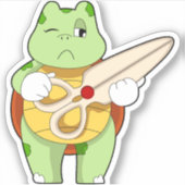 ハサミを持つ美容師のカメ シール (正面)