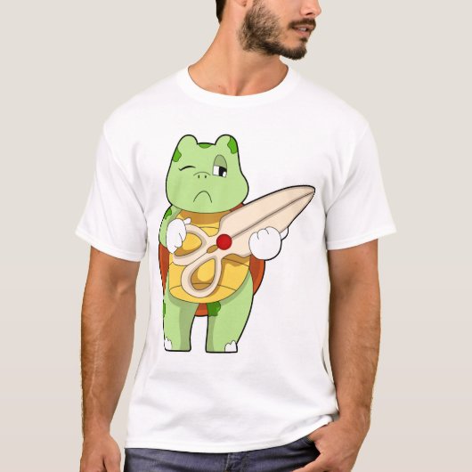ハサミを持つ美容師のカメ Tシャツ (正面)