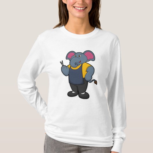ハサミを持つ美容師の象 Tシャツ (正面)