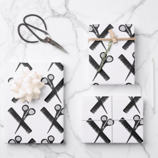 ハサミ櫛ヘアスタイリストサロン ラッピングペーパーシート (正面)