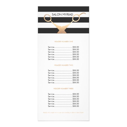 ハサミ白黒ストライプのサロン価格表 ラックカード (正面)