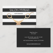 ハサミ白黒髪ストライプのサロン 名刺 (正面/裏面)