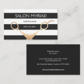 ハサミ白黒髪ストライプのサロン 名刺 (正面/裏面)