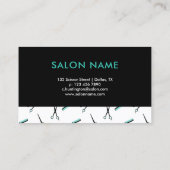 ハサミ&コーム – ターコイズブラック美容師 名刺 (裏面)