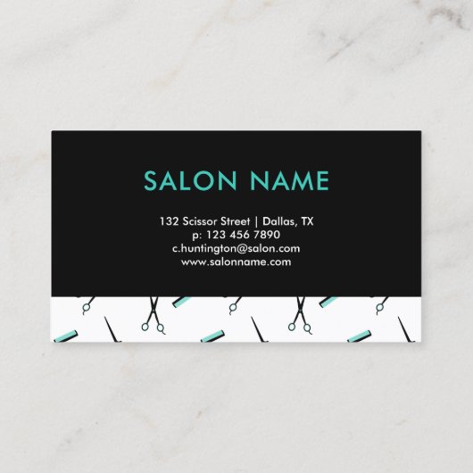 ハサミ&コーム – ターコイズブラック美容師 名刺 (裏面)