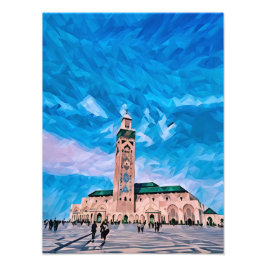 ハサンモダンIIモスクの幾何学的イラストレーション フォトプリント           