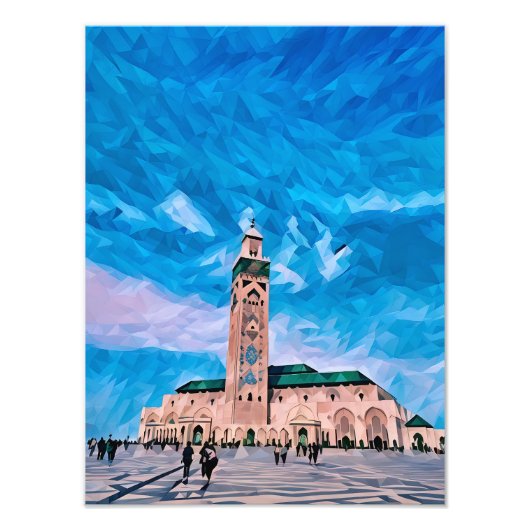 ハサンモダンIIモスクの幾何学的イラストレーション フォトプリント            (正面)