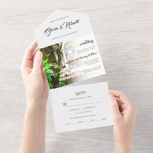 ハシエレガントエンダとホワイトドーブメキシコ結婚ズ オールインワン招待状 (貼ってはがせる)