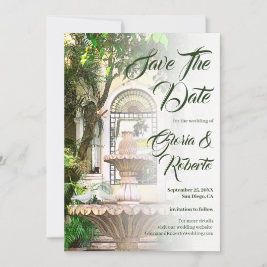 ハシエンダとドブメキシコの結婚式の日付を保存 招待状 (正面)