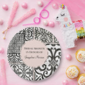 ハシエンダタイルパターン白黒赤面ブライダル ペーパープレート (パーティー)