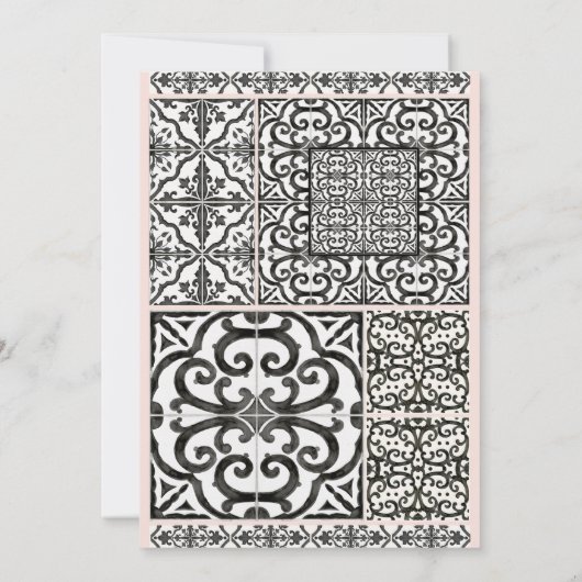 ハシエンダタイルブラック赤面モダンブライダルシャワー 招待状 (裏面)