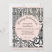 ハシエンダ タイル ブラック ホワイト ブラッシュ モダン ウェディング 招待状 (正面)