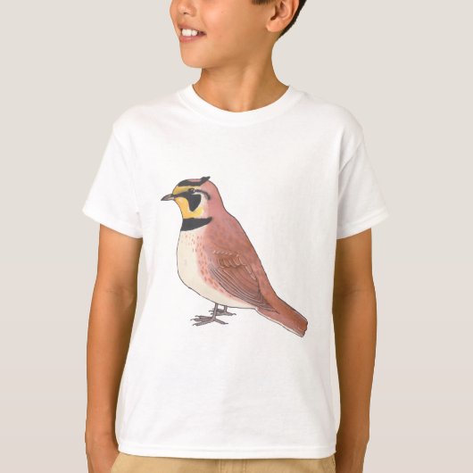ハシボソヒバリの鳥種の水彩画 Tシャツ (正面)