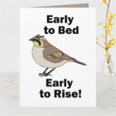 ハシボソヒバリ Early To Bed Early To Rise 鳥の引用 カード (黄色い花)