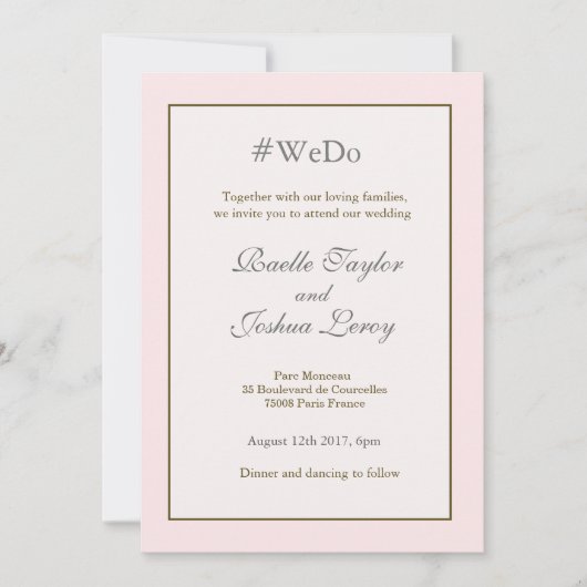 ハシュタパーソナライズされたグ甘いピンクの金ゴールドグ結婚レイ 招待状 (正面)