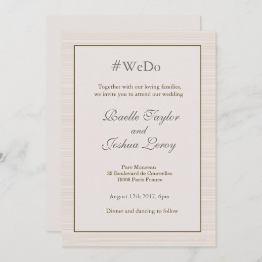 ハシュタパーソナライズされたグ金ゴールドグストライプレイ結婚 招待状 (正面/裏面)